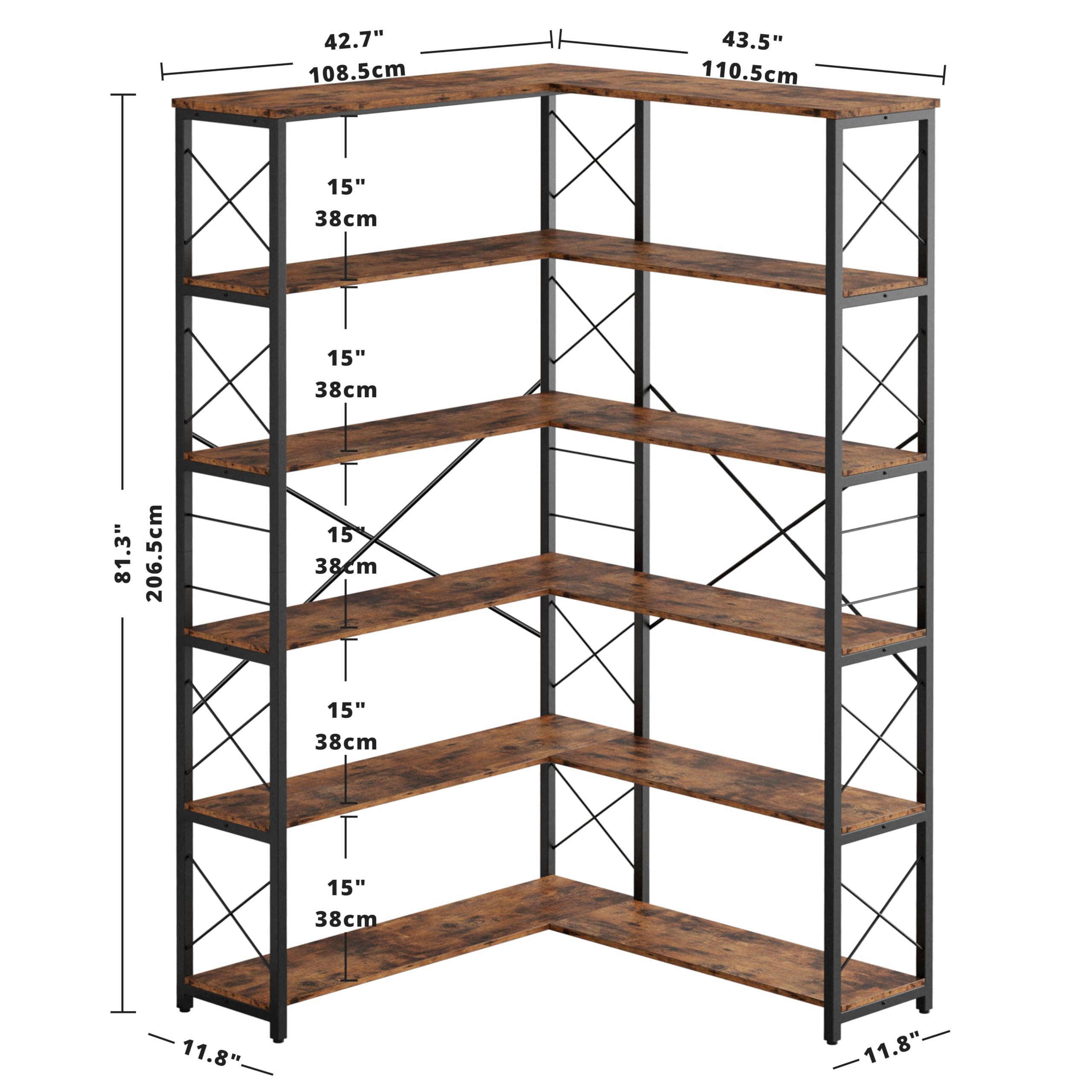 Amazon.com: IRONCK 6-Shelf Corner Bookcase, Vintage Industrial
